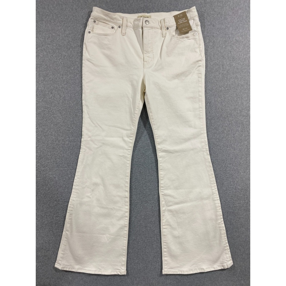 Madewell Flea Market Flare Jeans 32 Off-White Denim‎ Stretch High-Rise BOHO